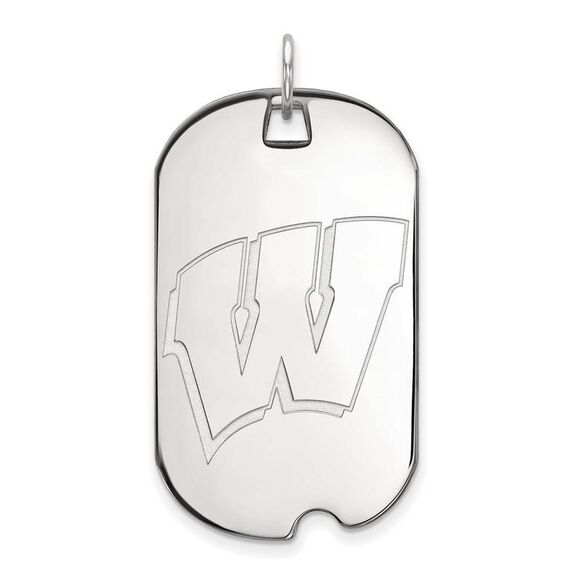 10k White Gold U. of Wisconsin Large Initial W Dog Tag Pendant